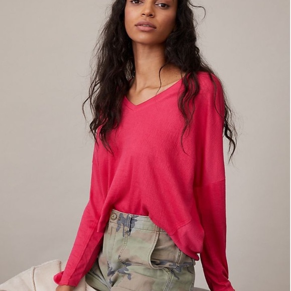 Anthropologie Tops - Anthropologie Dina V-Neck Oversized Slouchy Fit Pink Top, S